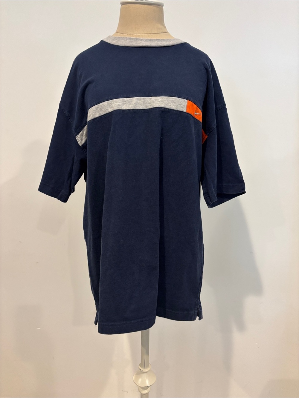 Nike Navy Short-Sleeve Crew with Gray Stripe and Orange Accent